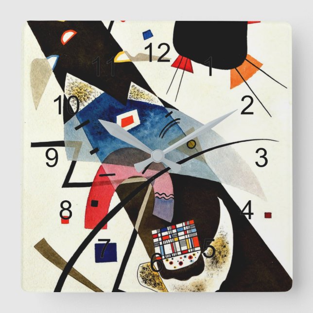 Kandinsky - Two Black Spots, colourful abstract ar Square Wall Clock (Front)