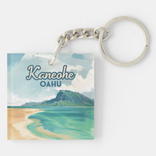 Kaneohe Sandbar Oahu Hawaii Retro Key Ring
