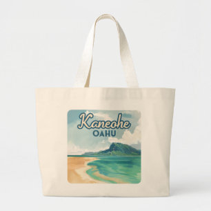Kaneohe Sandbar Oahu Hawaii Retro Large Tote Bag