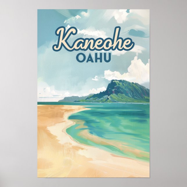 Kaneohe Sandbar Oahu Hawaii Retro Poster (Front)