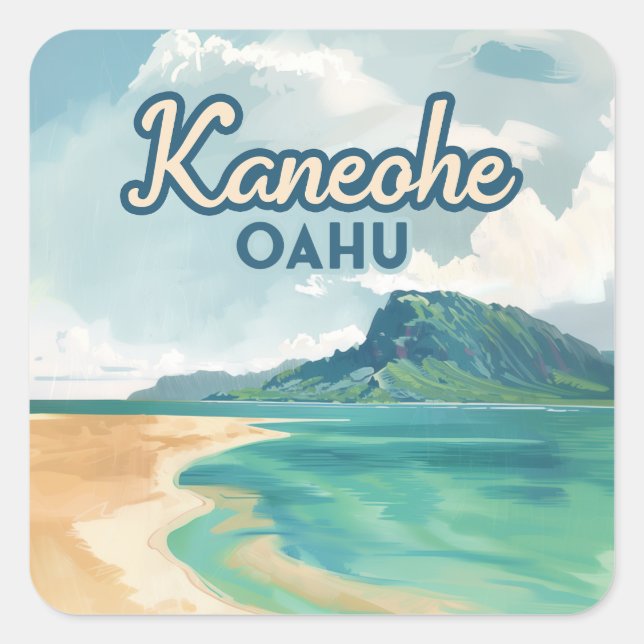 Kaneohe Sandbar Oahu Hawaii Retro Square Sticker (Front)