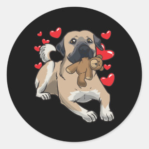 Kangal dog with stuffed animal and many hearts classic round sticker
