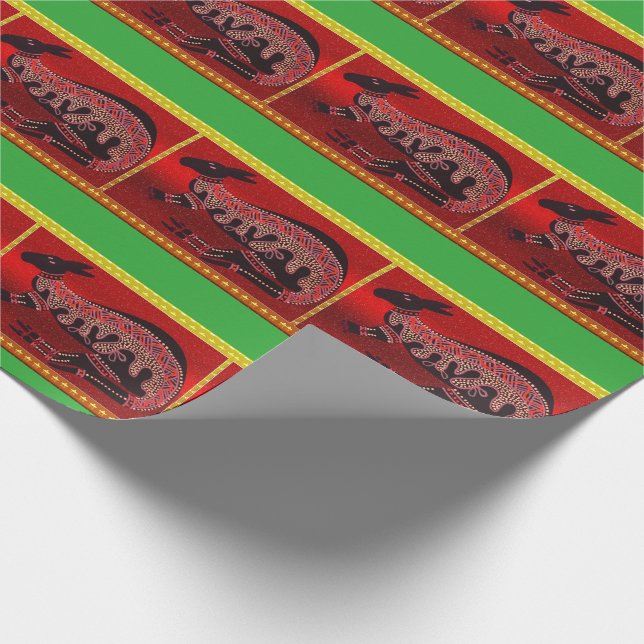 Kangaroo Aboriginal Christmas Wrapping Paper (Corner)