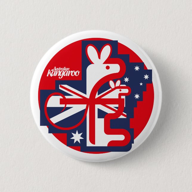 kangaroo and australia flag 6 cm round badge (Front)
