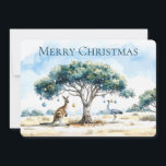 Kangaroo and Emu Christmas Gumtree Baubles Holiday Card<br><div class="desc">A Christmas kangaroo and an Emu sitting under a gumtree decorated with baubles.  
Merry Christmas greeting on front
Merry Christmas and Happy New Year greeting inside</div>