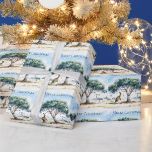 Kangaroo and Emu Christmas Gumtree Baubles Wrapping Paper