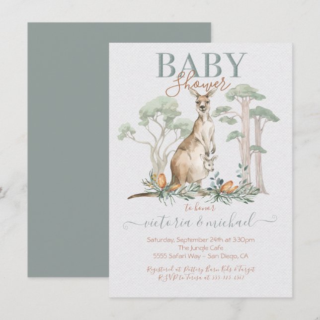 Kangaroo and Joey Baby Shower invitations (Front/Back)