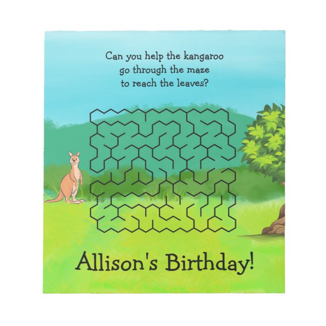 Kangaroo and Leaves Maze Birthday Notepad (Front)