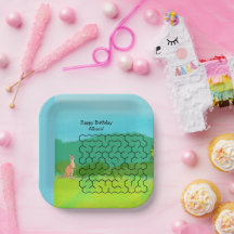 Kangaroo and Leaves Maze Birthday Paper Plates