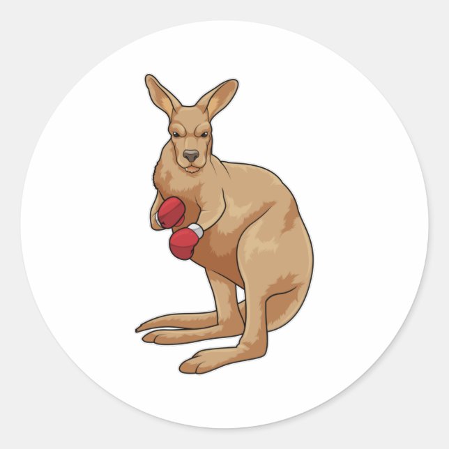 Kangaroo as Boxer with Boxing gloves Classic Round Sticker (Front)