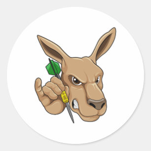 Kangaroo as Dart player with Dart Classic Round Sticker