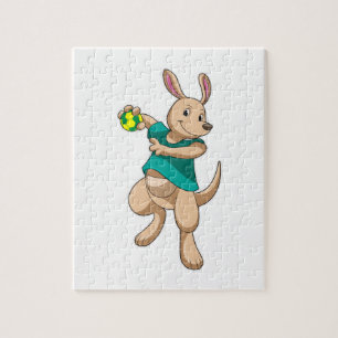 Kangaroo as Handball player with Handball Jigsaw Puzzle
