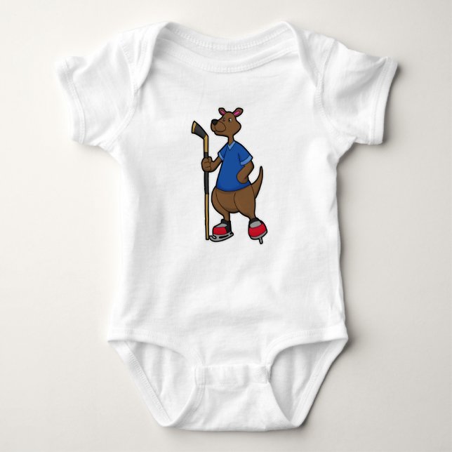 Kangaroo at Hockey with Hockey stick Baby Bodysuit (Front)
