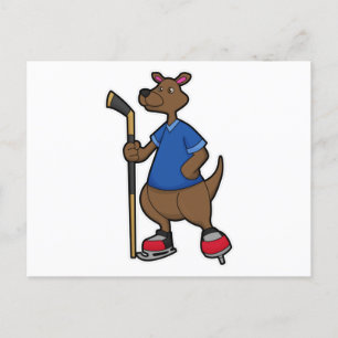 Kangaroo at Ice hockey with Ice hockey stick Postcard