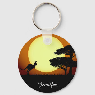 Kangaroo at sunset name key ring