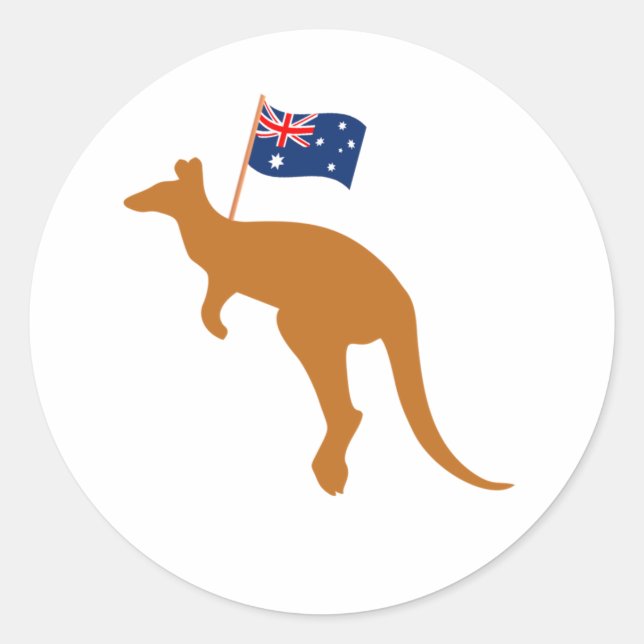 kangaroo australia flag white classic round sticker (Front)