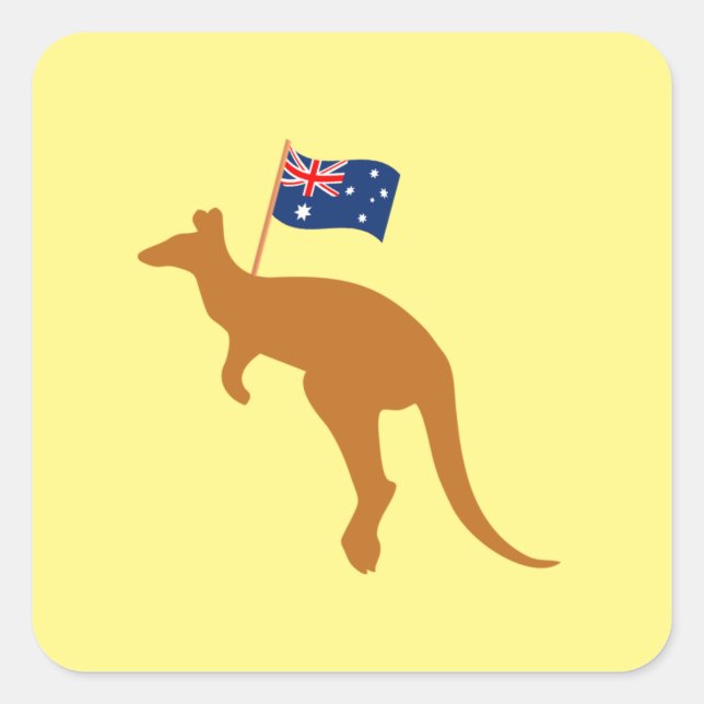 kangaroo australia flag yellow square sticker (Front)