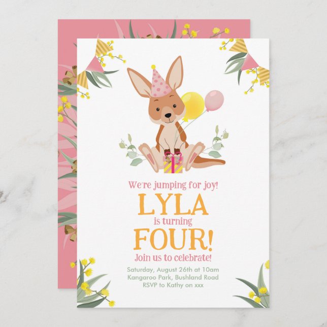 Kangaroo Australian Animal Birthday Invitation (Front/Back)