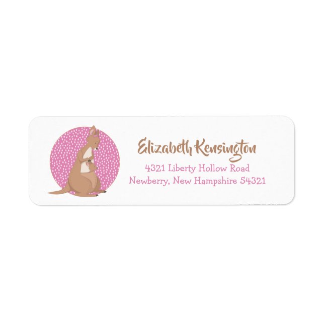 Kangaroo Baby Girl Pink Pattern Return Address Label (Front)