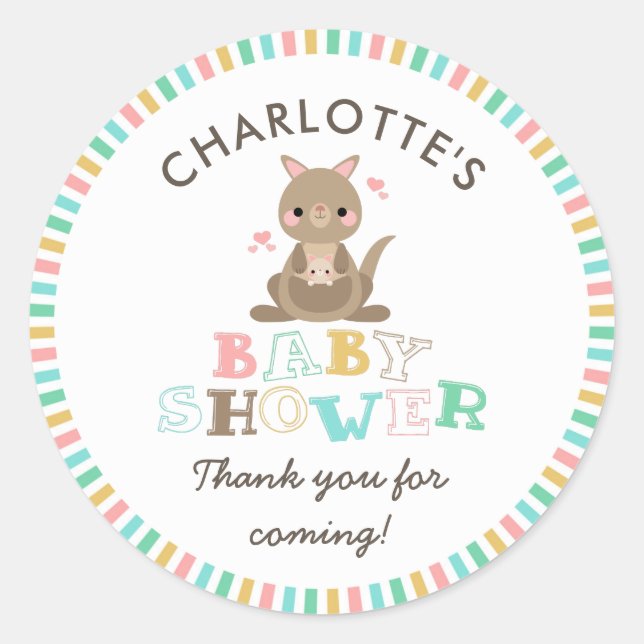 Kangaroo Baby Shower Thank You Classic Round Sticker (Front)