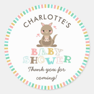 Kangaroo Baby Shower Thank You Classic Round Sticker