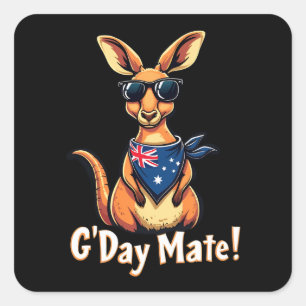 Kangaroo Bandana Australian Flag Celebrate Aussie  Square Sticker