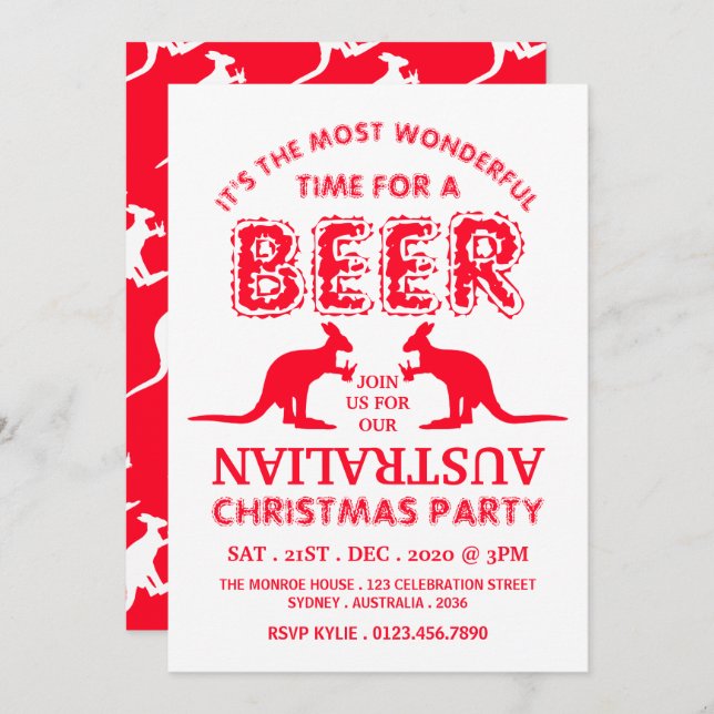 Kangaroo Beer, Australian Christmas Party Invitation (Front/Back)