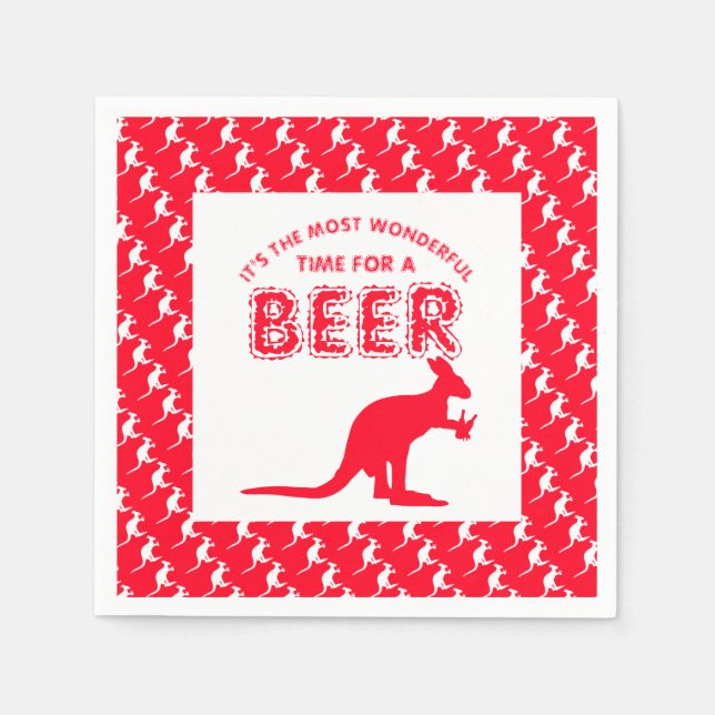 Kangaroo Beer, Australian Christmas Party Napkin (Front)