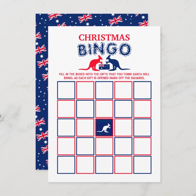 Kangaroo Beer, Australian Flag, Xmas Bingo Card (Front/Back)