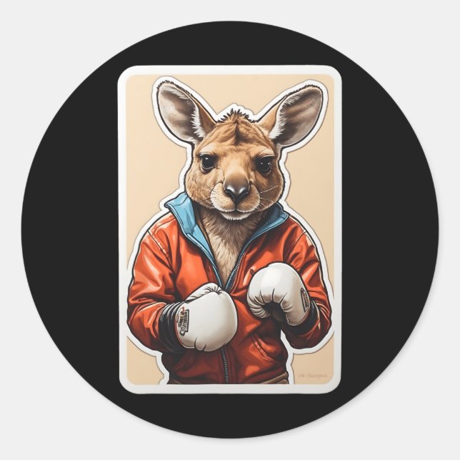 Kangaroo Boxer Design - Playful Boxing Kangaroo Ar Classic Round Sticker (Front)