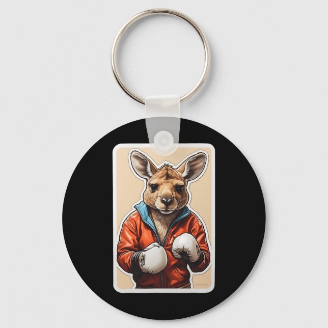 Kangaroo Boxer Design - Playful Boxing Kangaroo Ar Key Ring (Front)