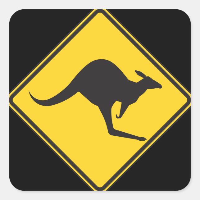 Kangaroo Caution Sign Square Sticker (Front)