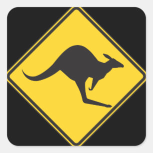 Kangaroo Caution Sign Square Sticker