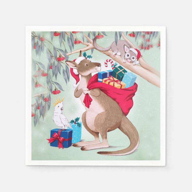 Kangaroo Christmas - Australian Christmas Art   Napkin (Front)