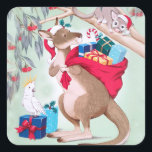 Kangaroo Christmas - Australian Christmas Art    Square Sticker<br><div class="desc">Australian native animals Christmas art.</div>
