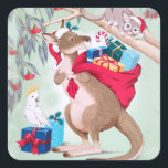 Kangaroo Christmas - Australian Christmas Art    Square Sticker<br><div class="desc">Australian native animals Christmas art.</div>