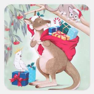 Kangaroo Christmas - Australian Christmas Art    Square Sticker