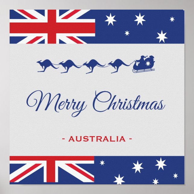 Kangaroo Christmas Decor, Merry Animal Australia Poster (Front)