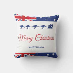Kangaroo Christmas Decor Merry Flag Australia Cushion