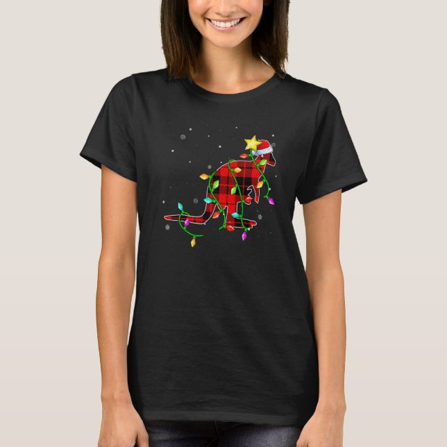 Kangaroo Christmas Santa Hat Xmas Lights Holiday T-Shirt (Front)