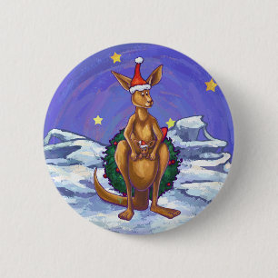 Kangaroo Christmas Starry Night 6 Cm Round Badge