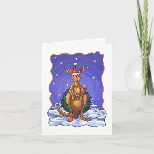 Kangaroo Christmas Starry Night Holiday Card (Front)
