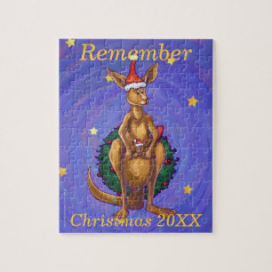 Kangaroo Christmas Starry Night Jigsaw Puzzle