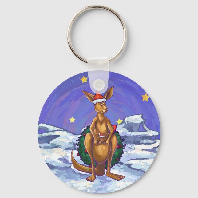 Kangaroo Christmas Starry Night Key Ring (Front)