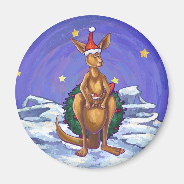 Kangaroo Christmas Starry Night Magnet (Front)