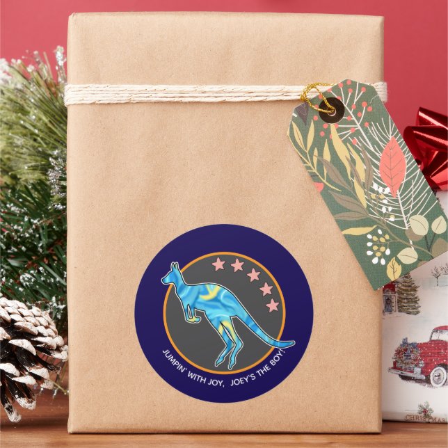 kangaroo classic round sticker (Holiday)