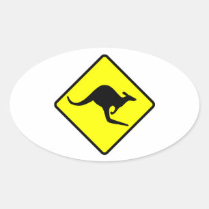 Kangaroo Crossing Road Sign Oval Sticker
