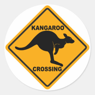 Kangaroo Crossing Sign Classic Round Sticker
