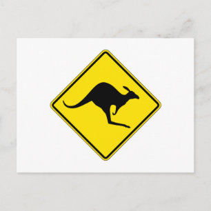 Kangaroo Crossing, Traffic Warning Sign, Australia Postcard