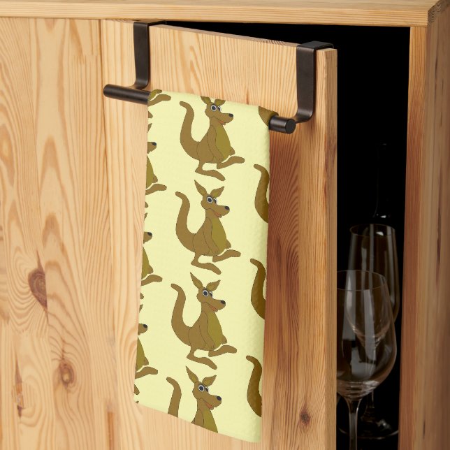 Kangaroo Design Any Colour Background Tea Towel (Thirds Fold)
